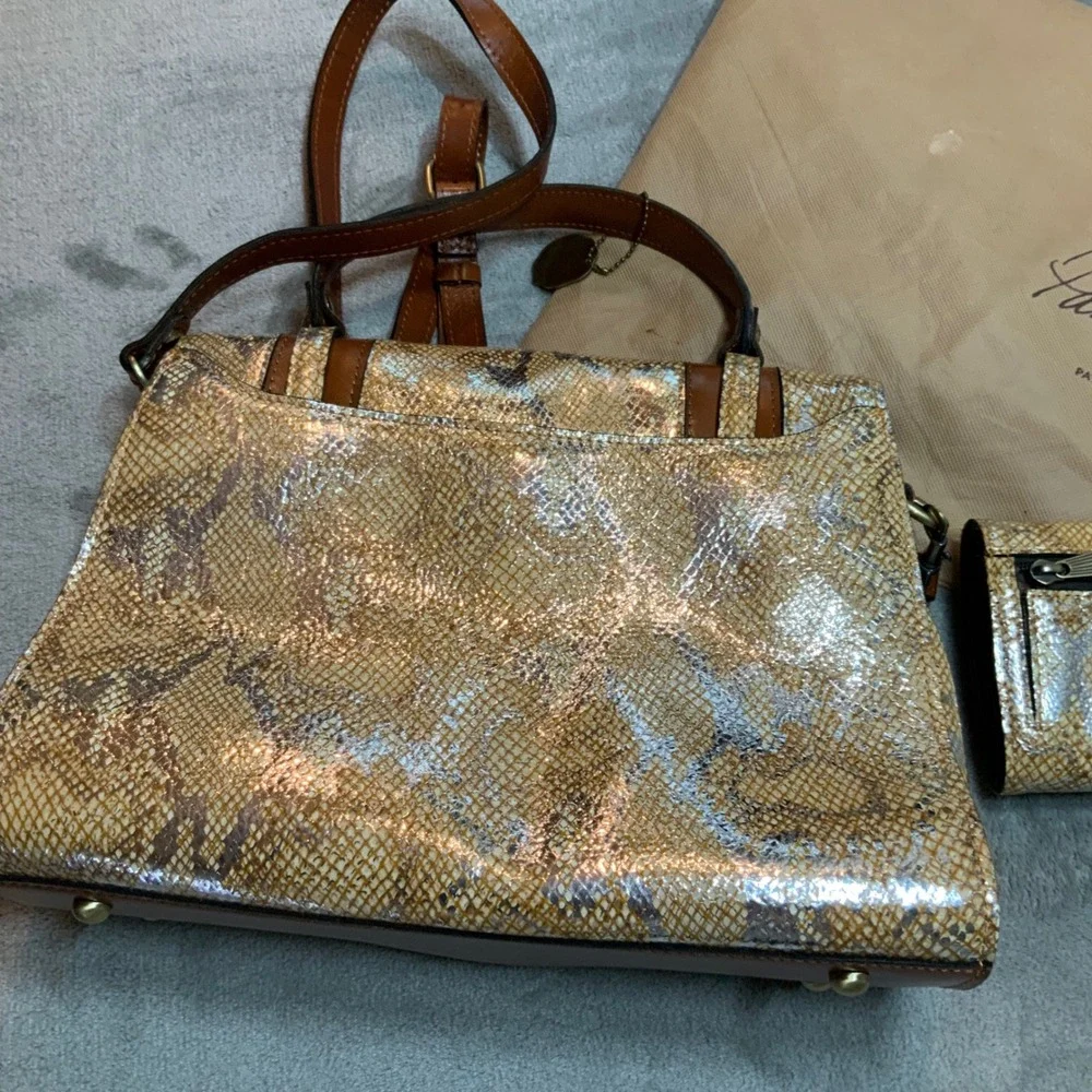 Patricia Nash Metallic Python Tan Leather Handbag Wallet Set P478371 NWT